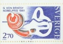 Un francobollo svedese commemorativo del premio Nobel di Georg von Békésy