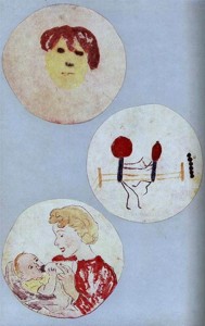 Fotografie di alcuni dipinti di Alexander Fleming, realizzati utilizzando batteri colorati, conservate presso l'Alexander Fleming Laboratory Museum a Londra.