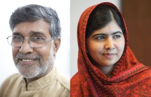 I premiati: il sessantenne ingegnere indiano Kailash Satyarthi e la studentessa diciassettenne Malala Yousafzai
