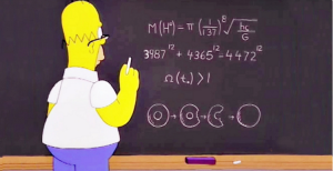 Il fermo immagine della puntata de I Simpson dove Homer calcola la massa del bosone di Higgs (Creative Commons tramite Google)